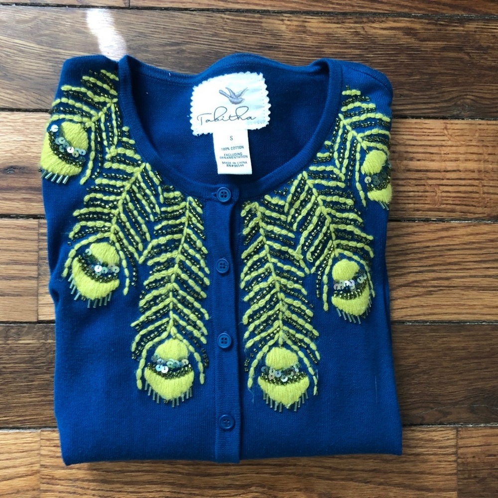 Anthropologie Tabitha Blue Embroidered Cardigan